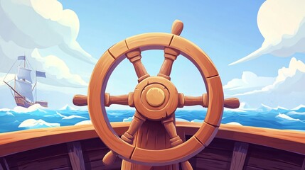 3D Wooden Steering Wheel Cartoon Illustration