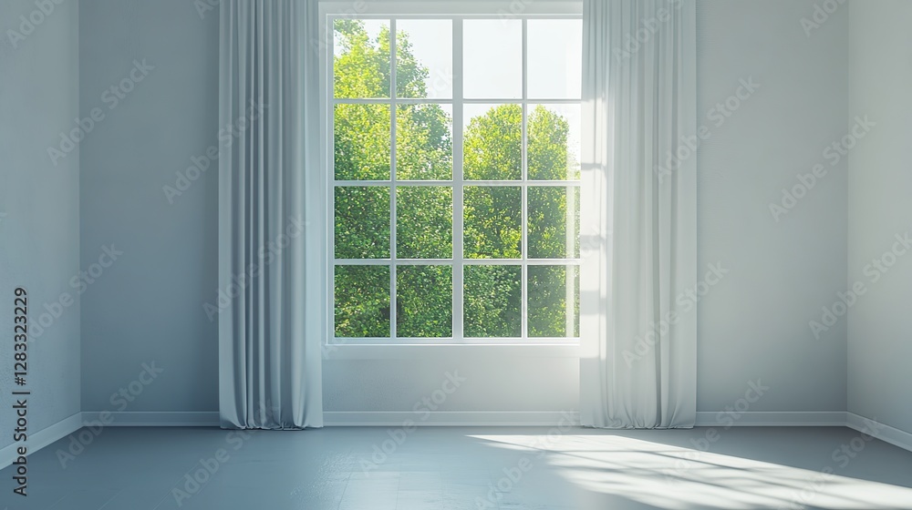 Aufkleber empty room with window and view of green trees