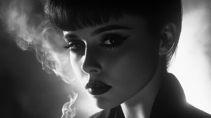 Fototapeta premium Mysterious Woman in Black and White Photography
