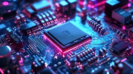 Close-up of a Circuit Board with a Central Processing Unit