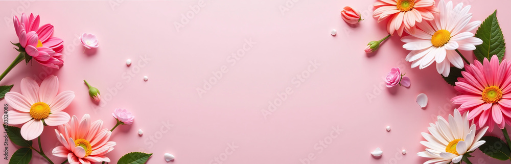 Poster beautiful floral arrangement against a soft pink background is showcased in this visually appealing 