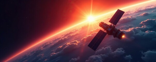 Starlink satellite in orbit with a sunrise/sunset gradient, space, atmosphere