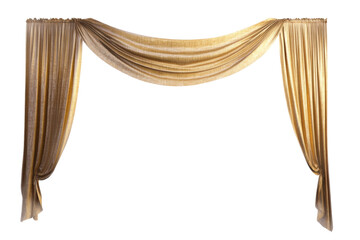 Elegant gold curtains with soft drapery details, cut out