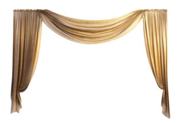 Elegant gold curtains with soft drapery details, cut out