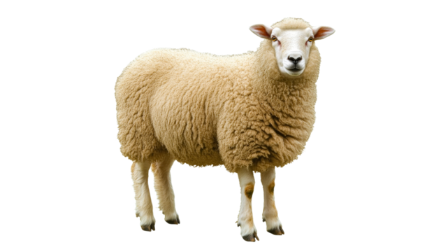 Sheep standing calmly on a white background