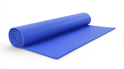 Yoga mat top and side view, blue rolled mattress for fitness exercises, stretching, meditation, sports workout on floor, flat aerobics rug isolated on white background Realistic 3d vector illustration