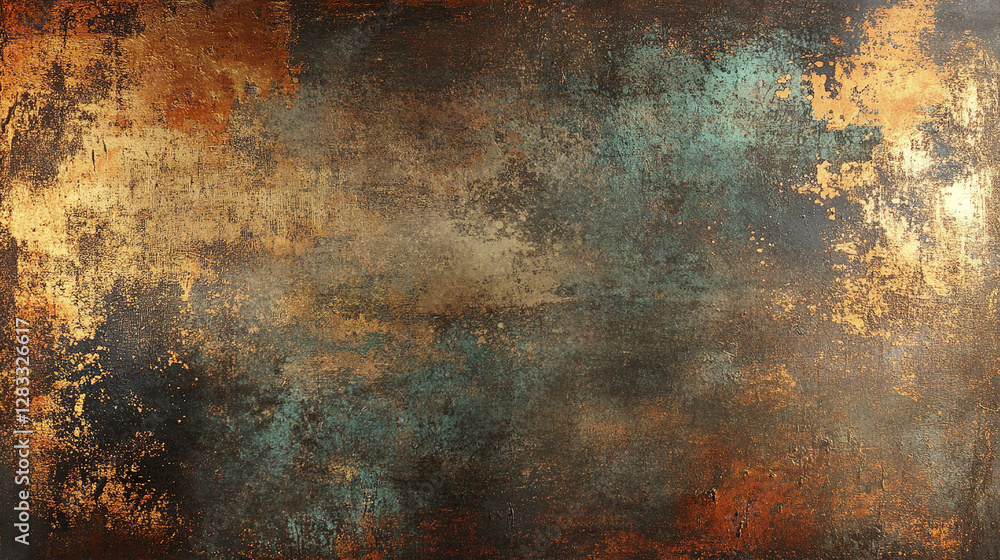 Poster aged copper and rust create dark grunge background texture