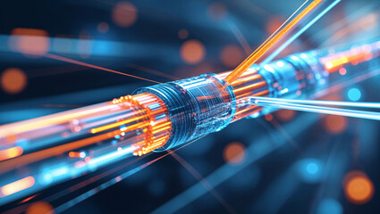 Futuristic Fiber Optic Network Technology with Glowing Data Streams