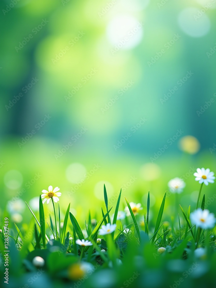 Aufkleber a vibrant abstract spring landscape featuring a calming mix of green and blue hues with subtle bokeh