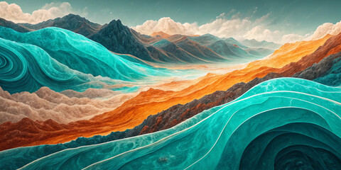 Blue sky over snowy mountains with clouds and a scenic landscape