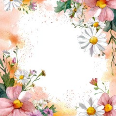 Obraz premium Floral Frame: A vibrant floral frame surrounds a blank central area, perfect for artistic expression and personalized messages. Embracing the delicate beauty of nature.