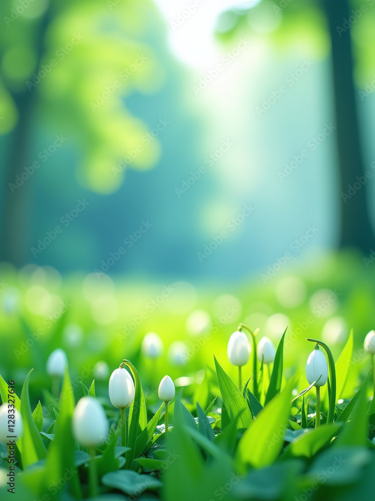 Aufkleber a vibrant abstract spring landscape featuring a calming mix of green and blue hues with subtle bokeh