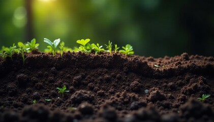 Dark earthy soil with layered topsoil and subsoil, rich earth, soil layers, geology