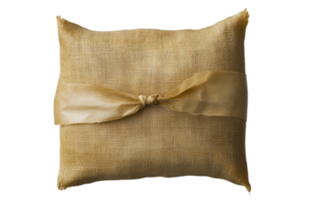 Gold gift sack with a decorative tie, cut out