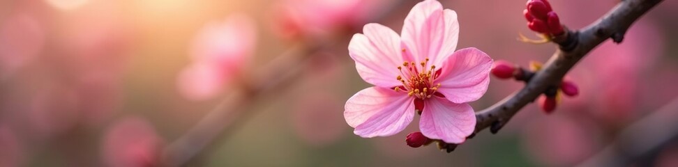 Fototapeta premium Delicate pink apricot flower on a tree branch, flower, nature, apricot