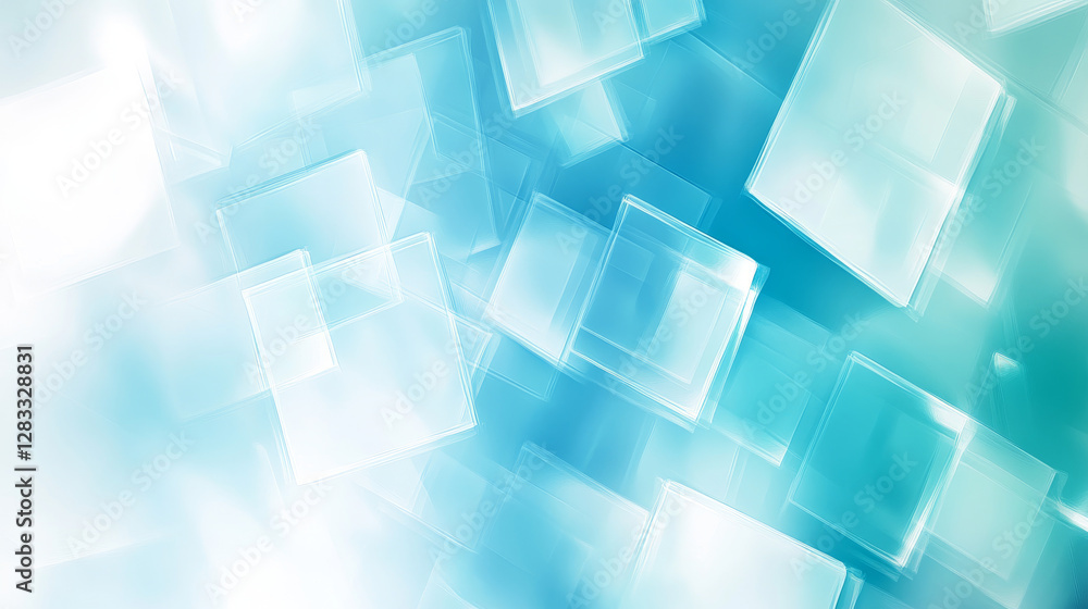 Poster abstract vector background with white and turquoise transparent rectangles