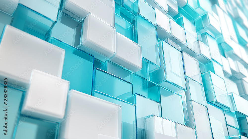 Poster abstract vector background with white and turquoise transparent rectangles