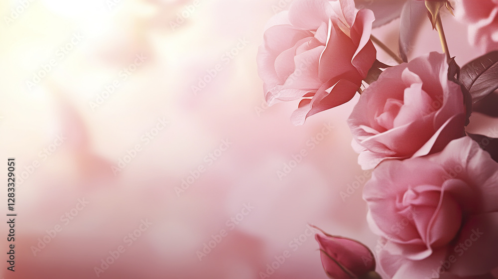 Poster pink roses with soft blurred background create serene atmosphere