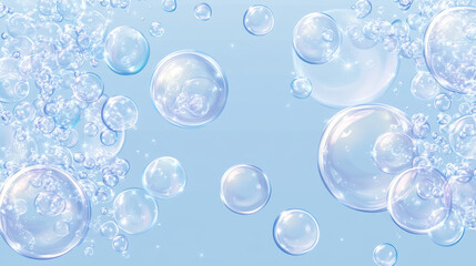 Realistic set of bath foam splashes isolated on transparent background. Vector illustration of white soap sud with air bubbles, shampoo lather, washing detergent froth texture, chemical reaction