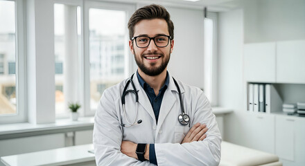 Smiling Male Doctor Portrait Professional Healthcare Medical Clinic Happy Healthy Patient Hospital