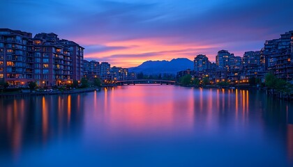 Urban River Sunset Reflection