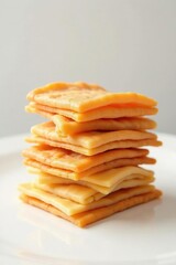 Fototapeta premium Layered pastry strips stacked on a white surface, pastries, layered pastry