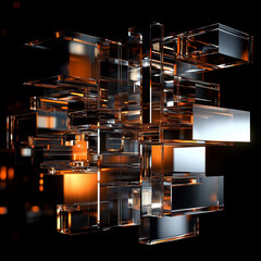 Abstract Composition of Glass Prisms on Black Background, Rendered in Cinema 4D