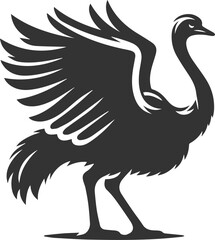 Ostrich standing with wings tucked close to its body animal vector silhouette