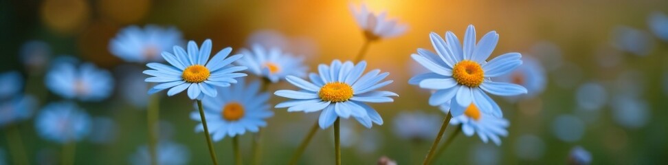 Obraz premium Delicate blue daisies in a small autumn bouquet, fall flowers, daisies, autumn