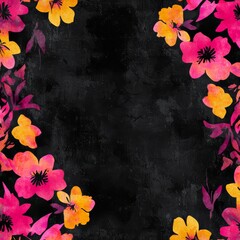 Floral Frame: An eye-catching composition featuring a bold dark background adorned with a frame of vibrant watercolor flowers, evoking a sense of artistic charm and natural elegance.