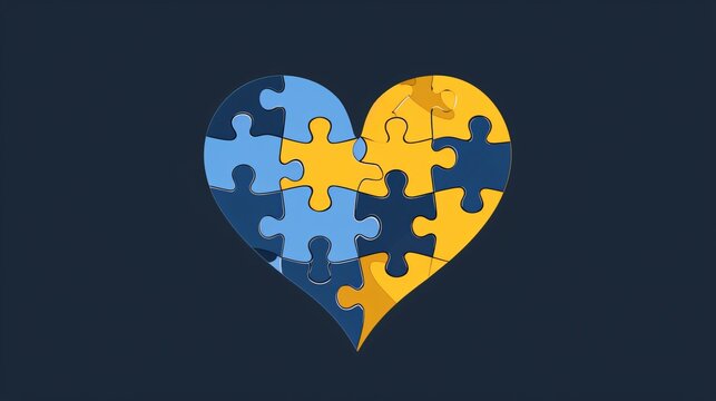 Puzzles in Heart Shape in Yellow for World Down Syndrome Day