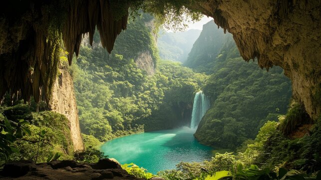 Breathtaking Vista Unfolds at Tamasopo Falls in Lush Surroundings