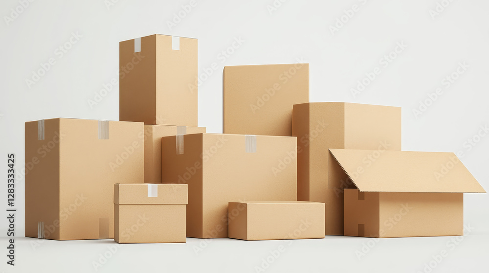 Poster cardboard boxes for delivery or storage of products - 3d render vector illustration of carton packag