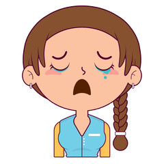 girl braid hair crying face cartoon cute