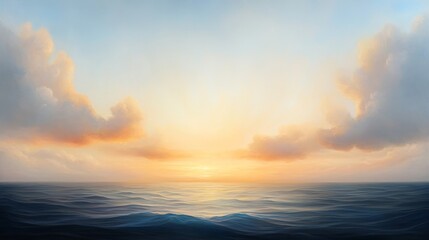 Fototapeta premium Serene Sunset Over Ocean Waves Under Soft Blue and Orange Sky