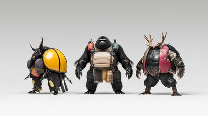 Naklejka premium Futuristic warrior animals in diverse armor showcasing unique designs
