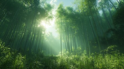 Obraz premium Tranquil Bamboo Forest Scene in Damyang with Lush Greenery and Light