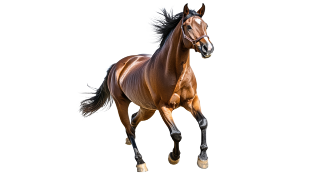 Beautiful brown horse running in the field