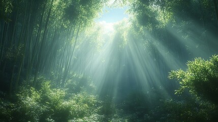 Fototapeta premium Tranquil Bamboo Forest Scene in Damyang with Soft Sunlight Rays