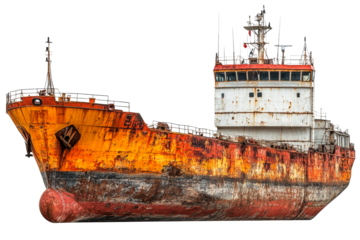 Abandoned ship rusting in dry dock at sunset
