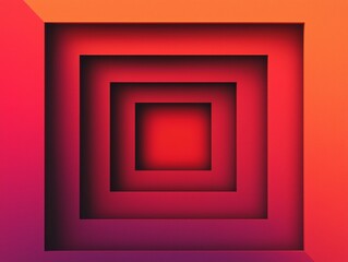 A vibrant abstract design featuring concentric squares in varying shades of red and orange, creating a sense of depth and dimension.