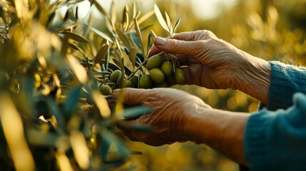 Close-Up of Woman's Calloused Hands Harvesting Olives in Garden
