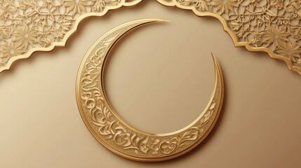Elegant Golden Crescent Moon with Intricate Floral Patterns