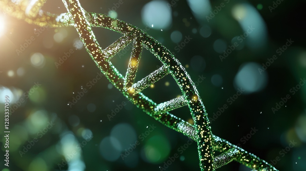 Aufkleber a close-up view of a dna double helix structure, shimmering with light effects and surrounded by a g