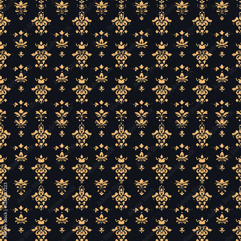 Poster elegant black background with intricate gold floral patterns, creating a sophisticated and luxurious