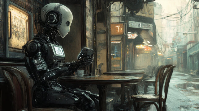 404 error with robot say page not found. Confused ai cyborg shrug and informing about lost server connection problem. Computerized broken links detection and notification Cartoon vector illustration
