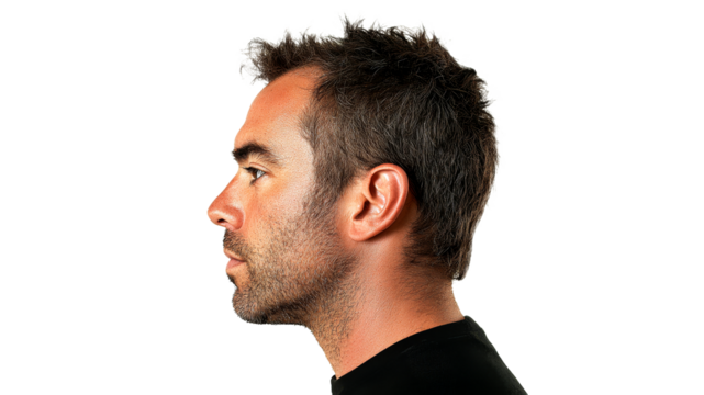 Profile view of a man with stylish hair