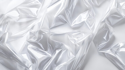 Obraz premium Stretched cellophane banner, realistic crumpled or folded texture vector illustration. Clear transparent polyethylene top of plastic container, tape or elastic wrapping paper for food or snacks bag