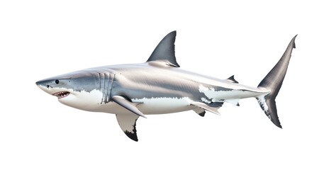 Fototapeta premium Great white shark swimming in ocean, cut out