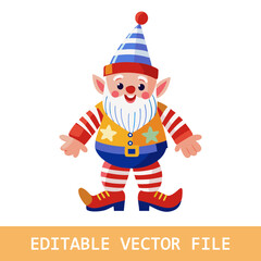 Digital painting watercolor 4th of July element with gnome, Independence day element